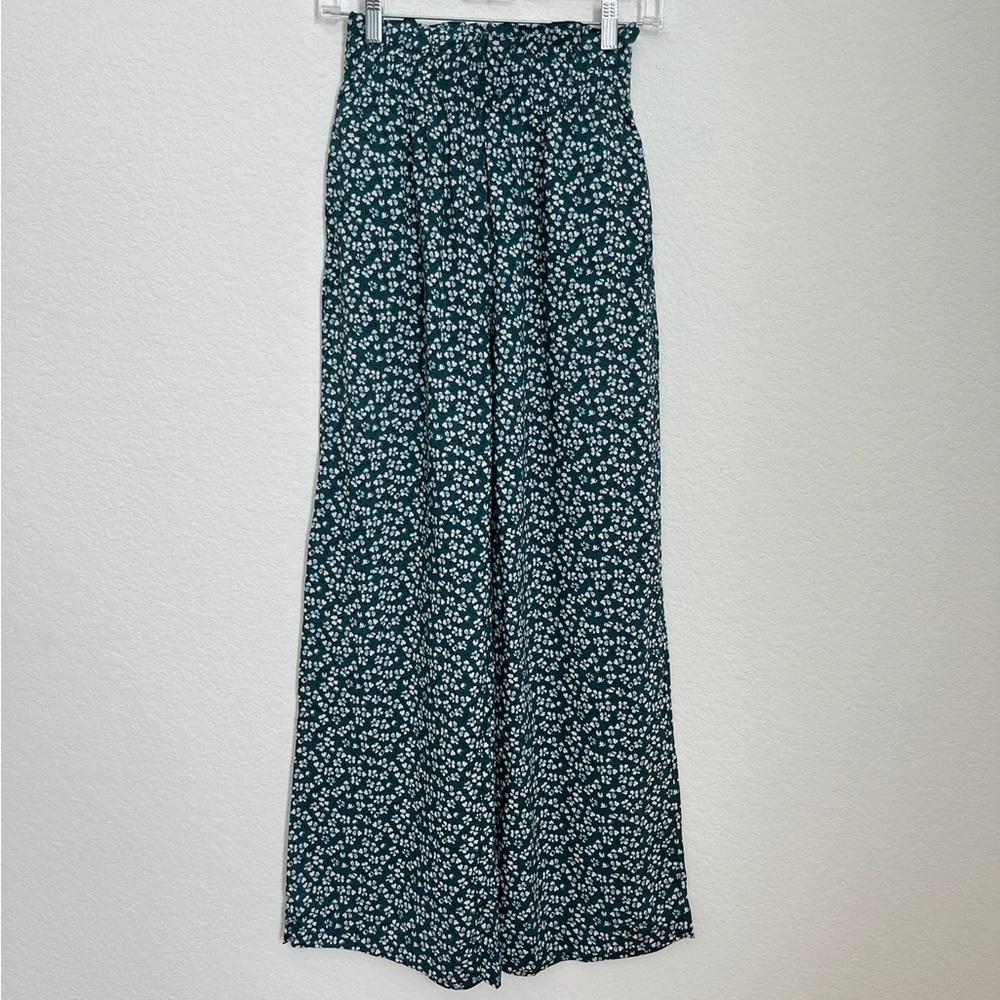 Abercrombie & Fitch green floral wide leg pants XXS NWT
